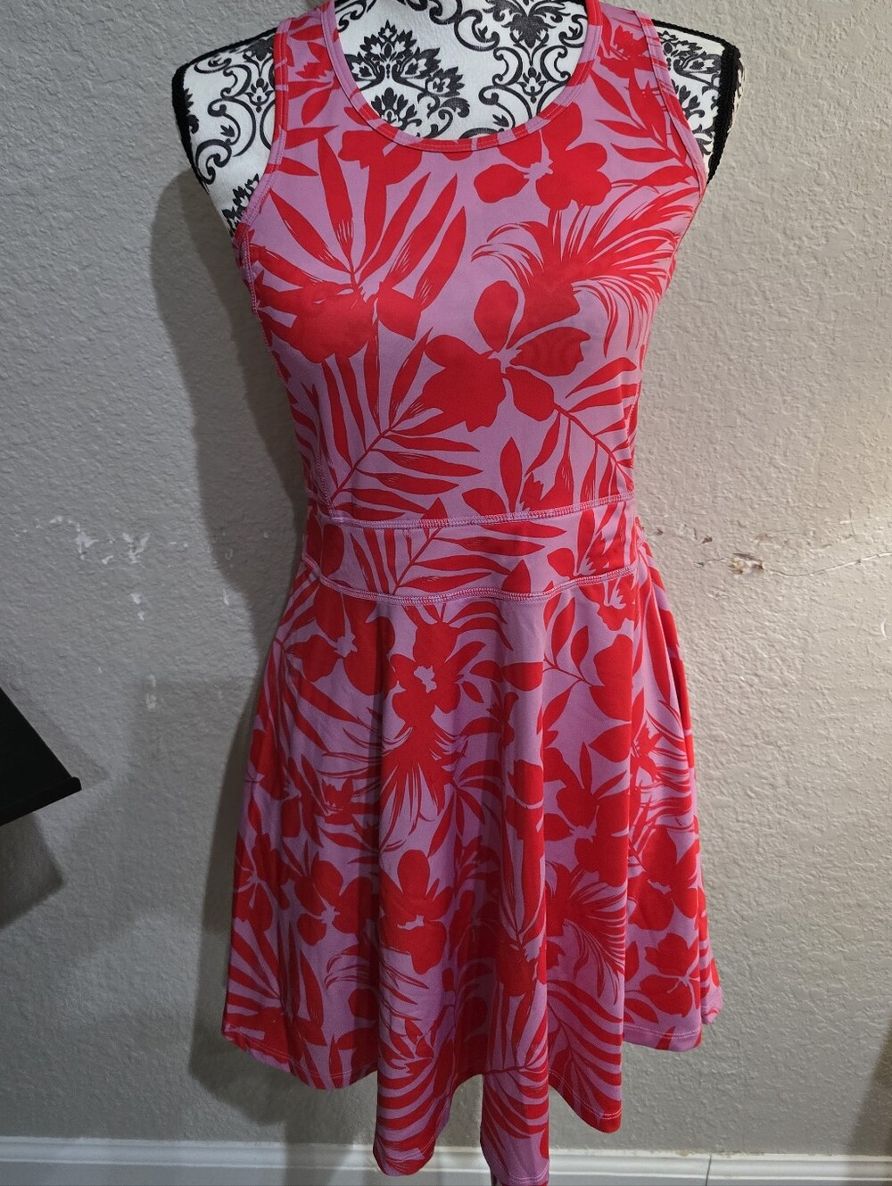 Avia Pink and Red Floral Tank Skater Dress